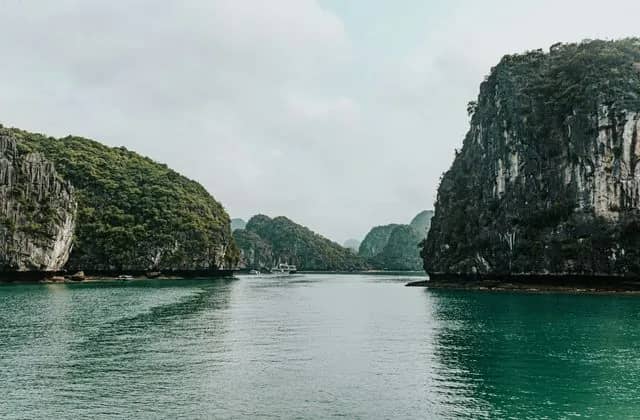 Limestone islands rising from the water of Lan Ha Bay off Cat Ba