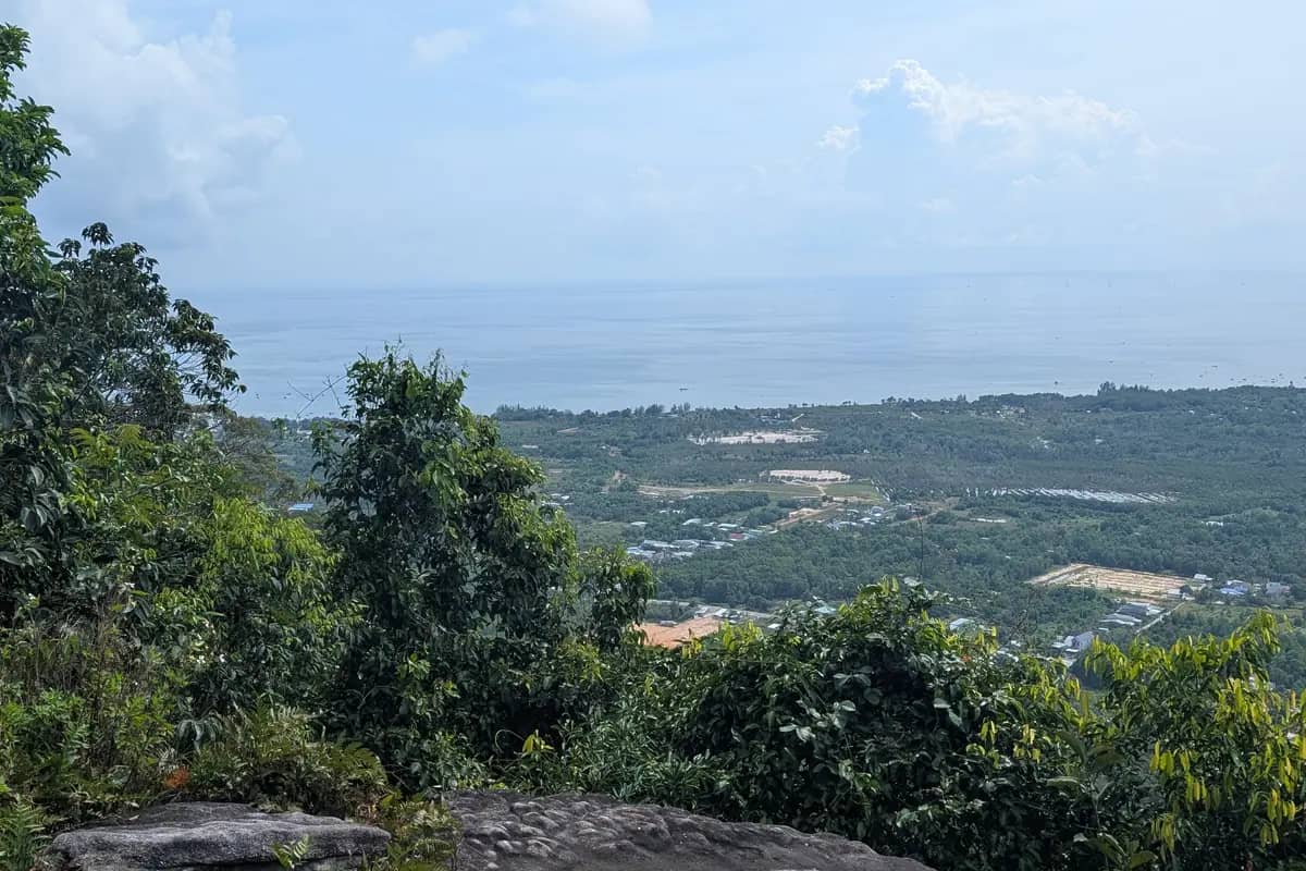 Forested hills in the north of Phu Quoc running down to the sea