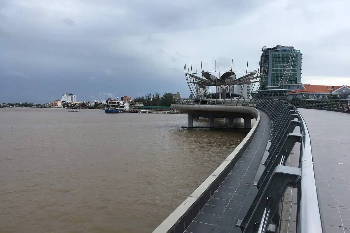The curving Ninh Kieu walking bridge over the river in Can Tho