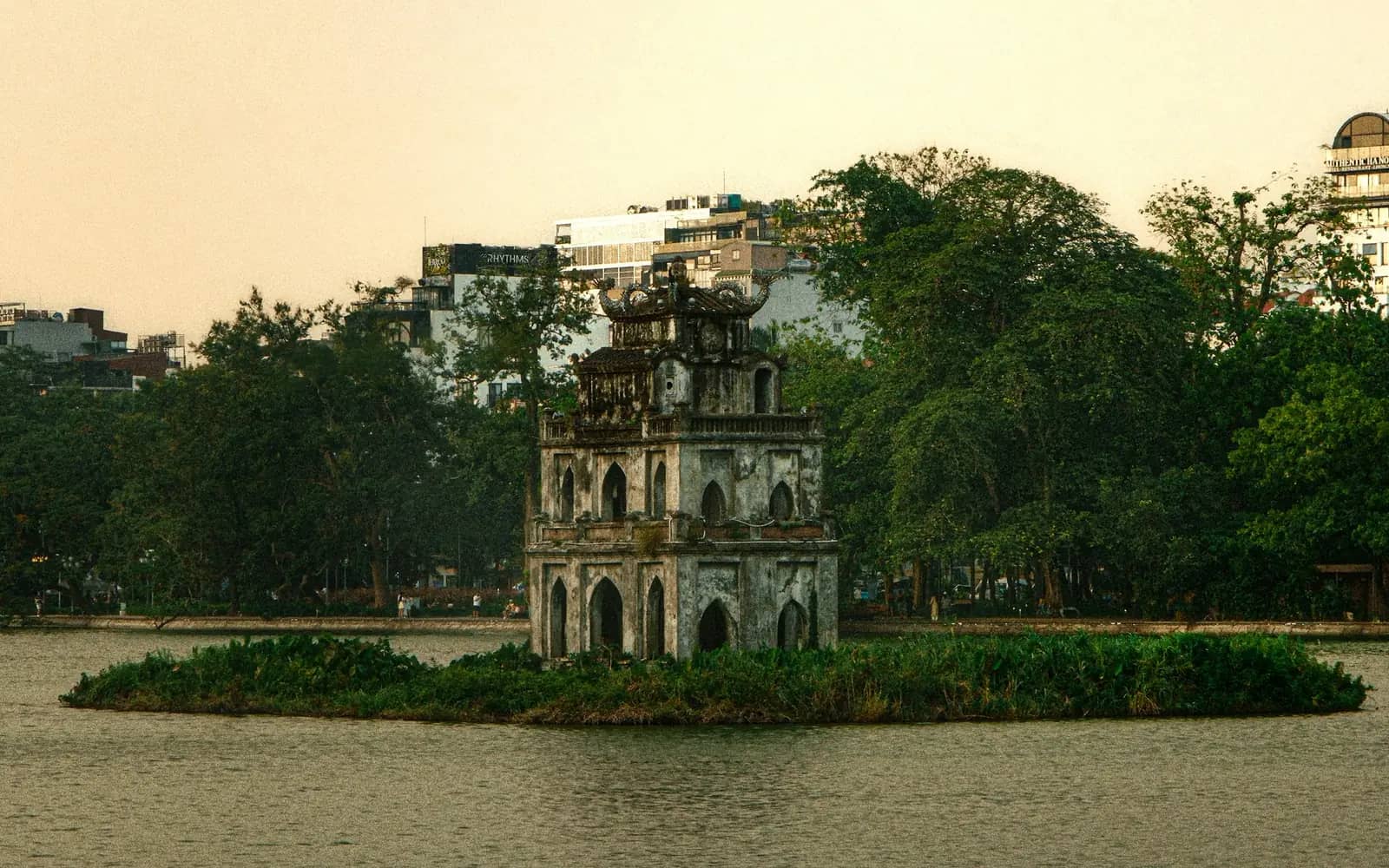 The Turtle Tower on its islet in Hoan Kiem Lake
